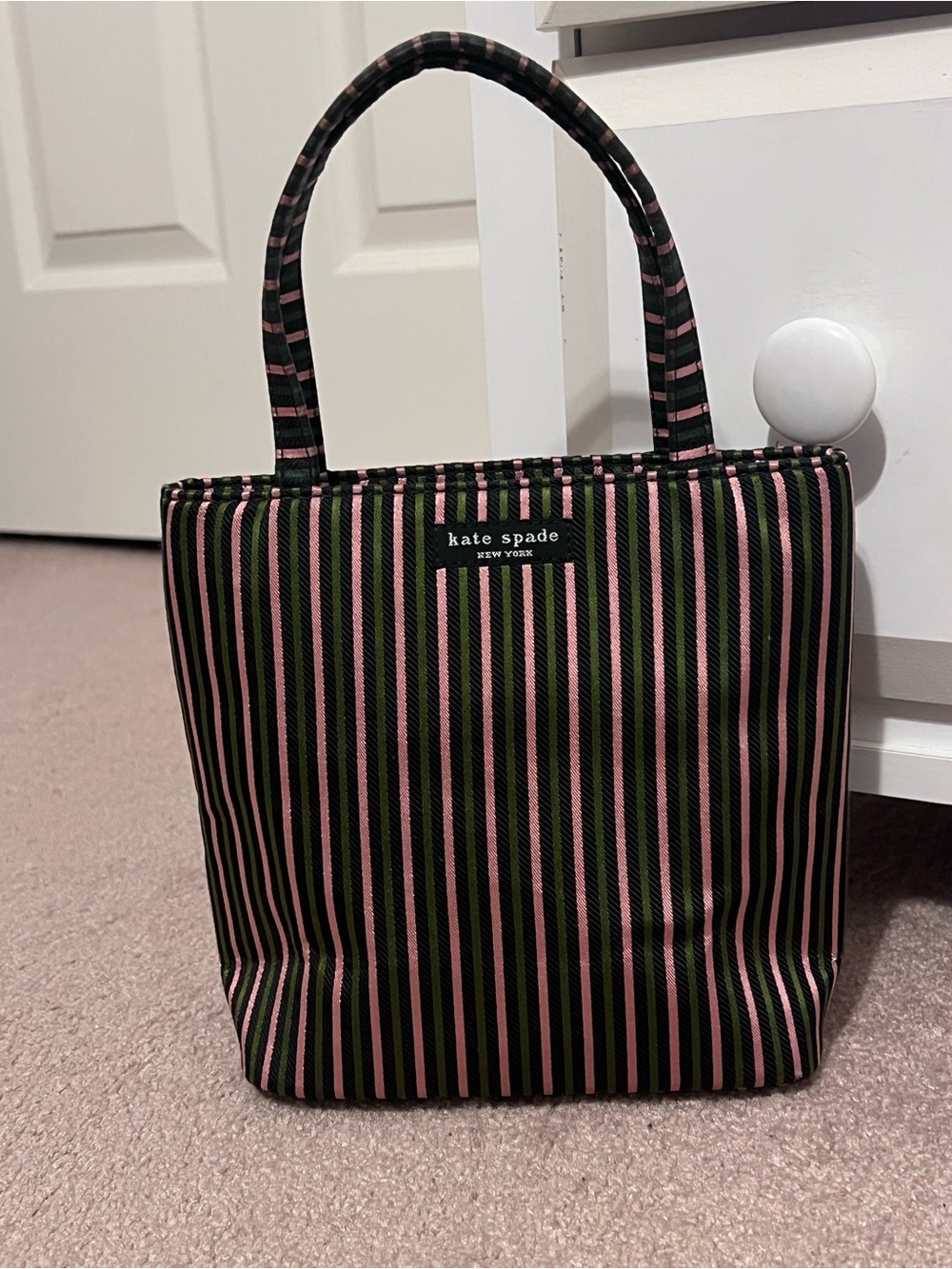 kate spade Black and Pink Vertical Stripe Tote